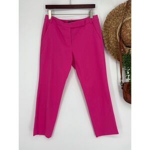 Tibi Willa Neon Pink Crepe Flat Front‎ Stretch Cropped Capri Pants Size 6